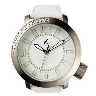 t. watch Diamond Lens Glass White Leather Strap Watch