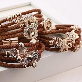 Love Generation Star Layered Braided Bracelet Brown & Gold - One Size