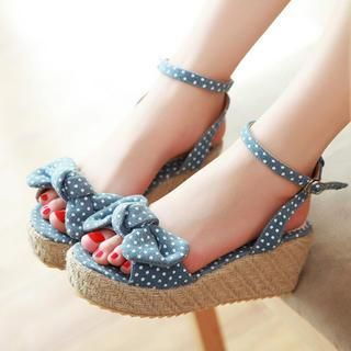 JY Shoes Dotted Bow-Accent Platform Wedge Sandals