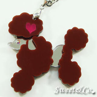 Sweet & Co. Mirror Heart Brown Poodle Silver Necklace