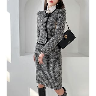 Formal Tweed Set: Button-Up Jacket + H-Line Skirt