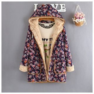 Mellow Fellow Floral Print Hooded Quilted Coat