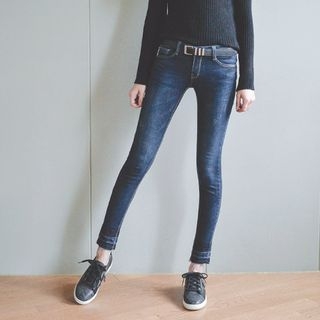 JUSTONE Fray-Hem Washed Skinny Jeans