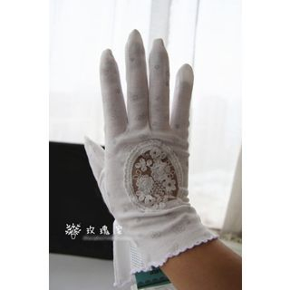 Rose Shop Print Lace Panel Gloves