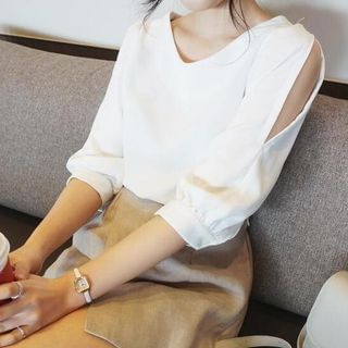 Fashion Street 3/4-Sleeve Shoulder Cut Out Blouse