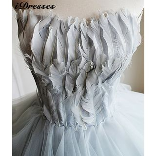 idresses Strapless Feather Tulle Cocktail Dress