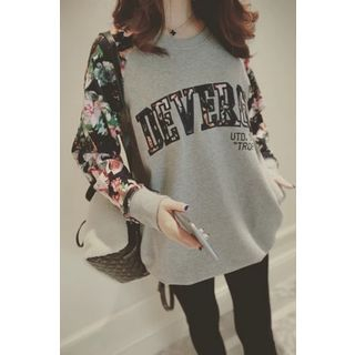 DreamyShow Floral Print Panel Lettering Pullover