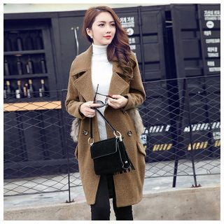 YIJINGMEI Removable Faux-Fur Collar Plain Woolen Coat