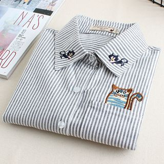 Mushi Cat Embroidered Shirt