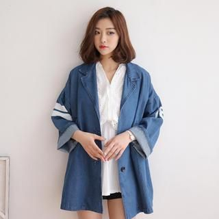 Envy Look Printed Denim Long Jacket