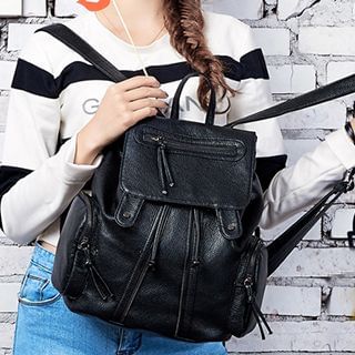 BeiBaoBao Faux-Leather Zip-Accent Backpack
