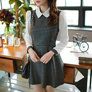 Fashion Street Long Sleeved Check Collared Dress