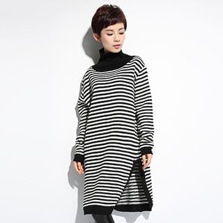 OnceFeel Turtleneck Stripe Knit Dress
