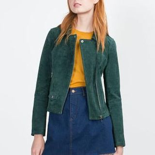 Chicsense Faux-Suede Biker Zip Jacket