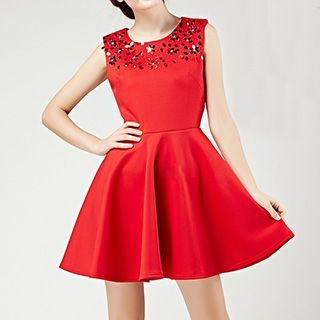 Flore Crystal-Accent Sleeveless Dress