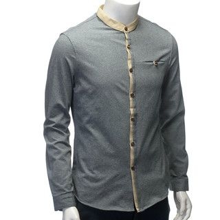 YesStyle M Mandarin Collar Contrast Trim Shirt