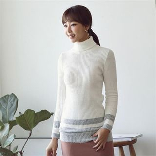 ode' Turtle-Neck Color-Block Rib-Knit Top
