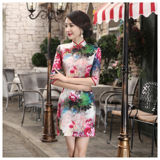 Janelle Qipao 3/4-Sleeve Printed Qipao