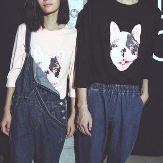 Simpair Puppy Printed Couple 3/4-Sleeve T-Shirt