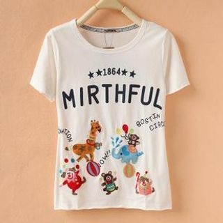 Cute Colors Short-Sleeve Clown & Animal Applique T-Shirt