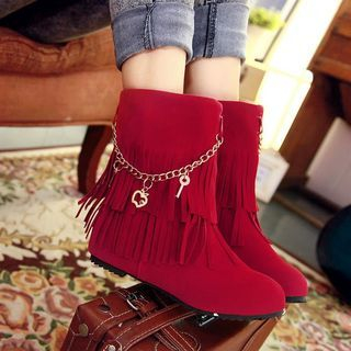 Pretty in Boots Hidden Wedge Fringed Ankle Boots