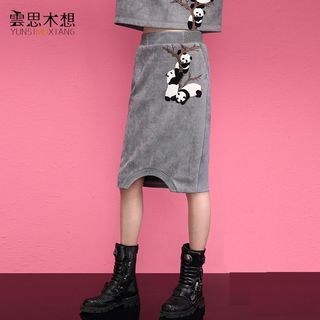 Cloudwood Panda Embroidered Midi Skirt