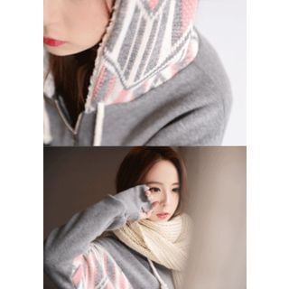 DEEPNY Hooded Patterned Knit-Panel Hoodie