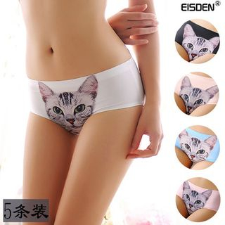 Eisden Set of 5: Cat Print Seamless Panties