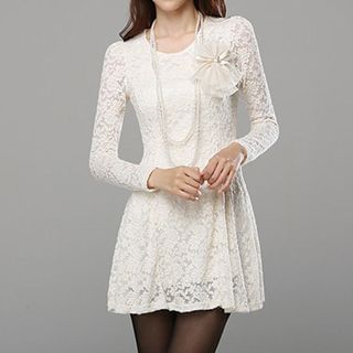 HANLIDU Lace Long-Sleeve Dress