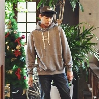 MITOSHOP Hooded Lettering Brushed-Fleece Lined Pullover