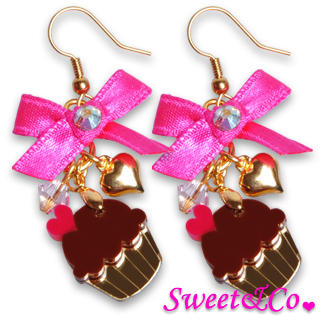 Sweet & Co. Sweet&Co Ribbon Mini Cupcake Crystal Earrings Gold - One Size