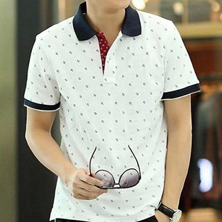 Hyung Anchor Print Short-Sleeve Polo Shirt