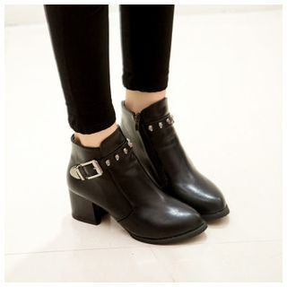 BAYO Studded Buckled Block Heel Boots