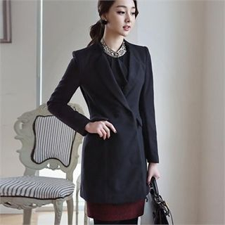 ode' Notched-Lapel Double-Breasted A-Line Coat