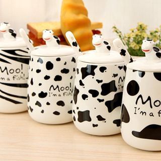 Show Home Set: Cow Print Mug + Lid + Spoon