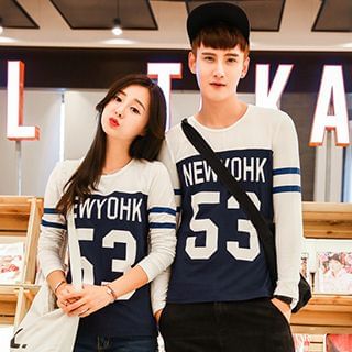 Azure Couple Contrast Number Long-Sleeve T-shirt