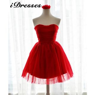 idresses Strapless Bow Accent Mini Prom Dress with Corsage Brooch
