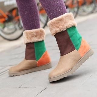 Faux-Fur Trim Color Block Boots