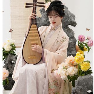 Set: Embroidered Hanfu Jacket + Long-Sleeve Top + Maxi A-Line Skirt