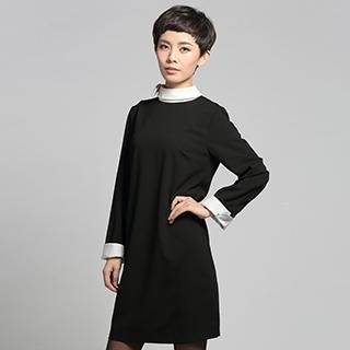 OnceFeel Long-Sleeve Stand-Collar Shift Dress