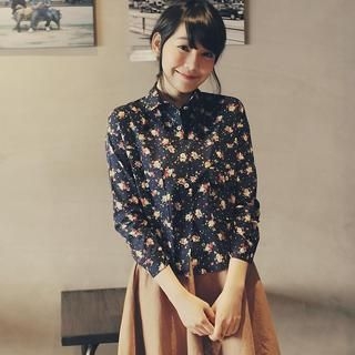 Tokyo Fashion Long-Sleeve Dotted Floral Blouse
