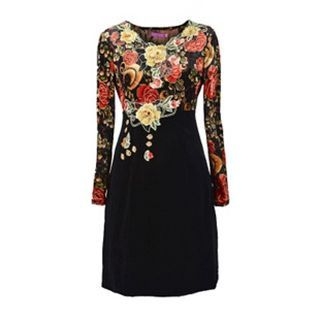 Flore Long-Sleeve Embroidered Flower Dress