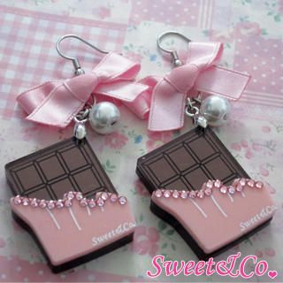 Sweet & Co. Sweet Pink Ribbon Swarovski Crystal Choco Bar Earrings Silver - One Size