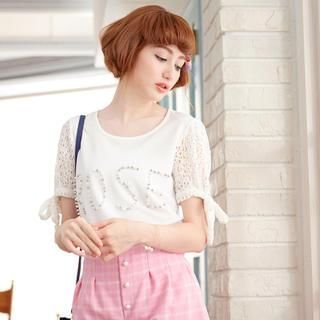 Tokyo Fashion Lace Short-Sleeve Beaded Top