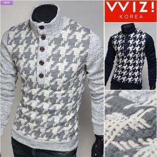 WIZIKOREA Button-Front Houndstooth Top