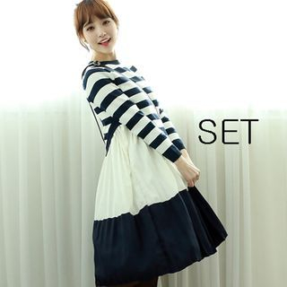 Dodostyle Set: Color-Block Stripe T-Shirt + Color-Block Sleeveless Dress
