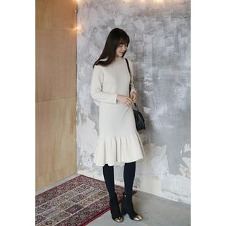 BBORAM Ruffle-Hem Angora Wool Blend Sweater Dress