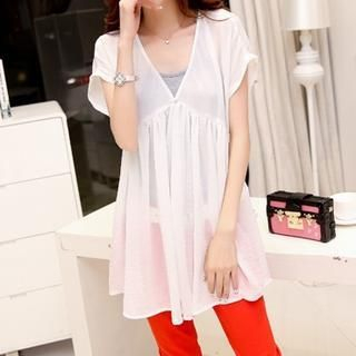 Romantica Short-Sleeve Shirred Tunic with Camisole Top