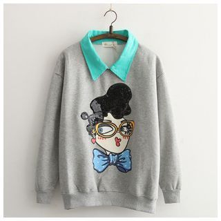 Angel Love Collared Print Pullover