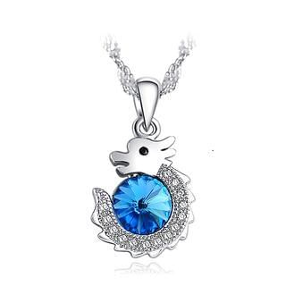 BELEC 925 Sterling Silver Chinese Zodiac Dragon Pendant with Blue Swarovski Element Crystal and Necklace